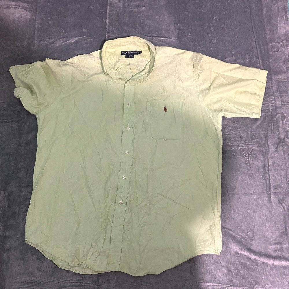 Ralph Lauren Shirt Mens Large Stained Short Sleeve Flesh Pony Button Down Blake
